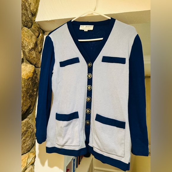 ST. JOHN $350 by Marie Gray Santana Knit Royal Blue Button collection cardigan. - Picture 5 of 14
